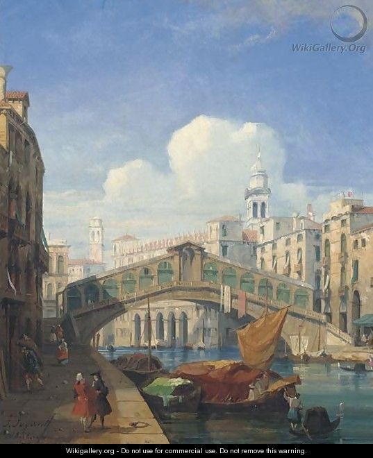 Figures before the Rialto bridge, Venice - Jules Romain Joyant
