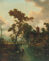 Figures in a boat before a windmill, Norwich beyond - Joseph Paul Pettit