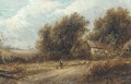 Shepherd and his flock on a track; and Figures at work by a cottage - Joseph Thors