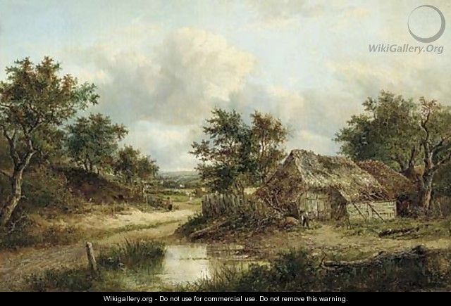 Figures in an extensive wooded landscape - Joseph Thors
