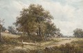 A shepherd and his flock in a wooded landscape, near Leamington - Joseph Thors