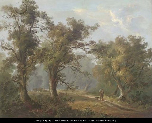 A man and his dog on a wooded path - Joseph Thors
