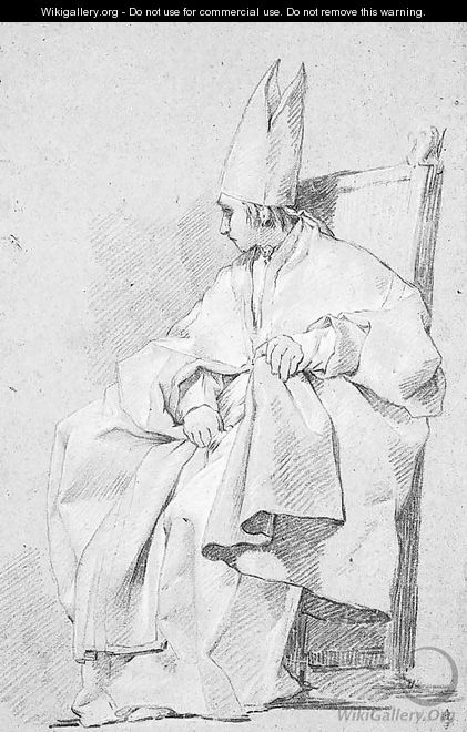 A seated figure dressed as a bishop in profile to the left - Joseph-Marie Vien