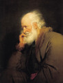 An old man, half-length, in a brown fur-lined coat - Josepf Wright Of Derby