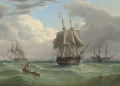 Two large frigates running into Spithead with a flagship of the Blue anchored beyond - Joseph Walter