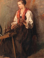 A peasant girl at a spinning wheel - a study - Jozef Israels