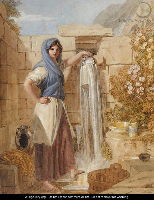 A Welsh girl at a fountain, Barmouth, Wales - Joshua Cristall