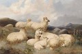 Sheep in a moorland landscape - James Charles Morris