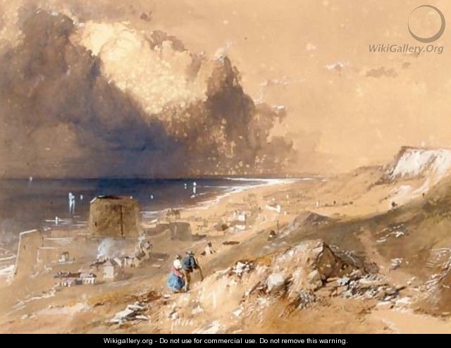 Figures walking on the cliffs above Sandgate, Kent - James Baker Pyne