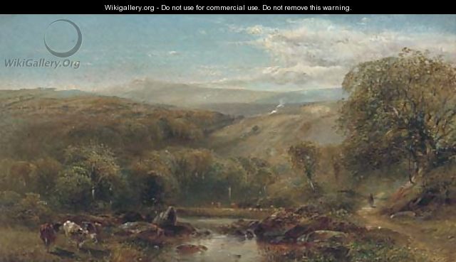 Cattle by a river in an extensive landscape - James B. Goodrich