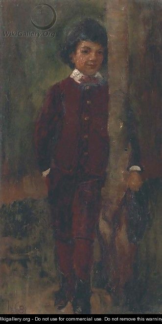 A boy leaning on a tree - James Elder Christie