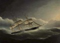 An American clipper ship battling through a hurricane under reduced sail - James E. Buttersworth