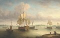 Ships at anchor in an estuary - James Hardy Jnr