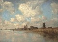 River landscape with windmills in the distance - James Levin Henry