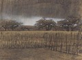 Akkers met oude bomen clouds over a farm field, Soest - Jacobus Van Looy