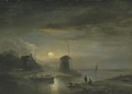 A moonlit river landscape - Jacobus Theodorus Abels