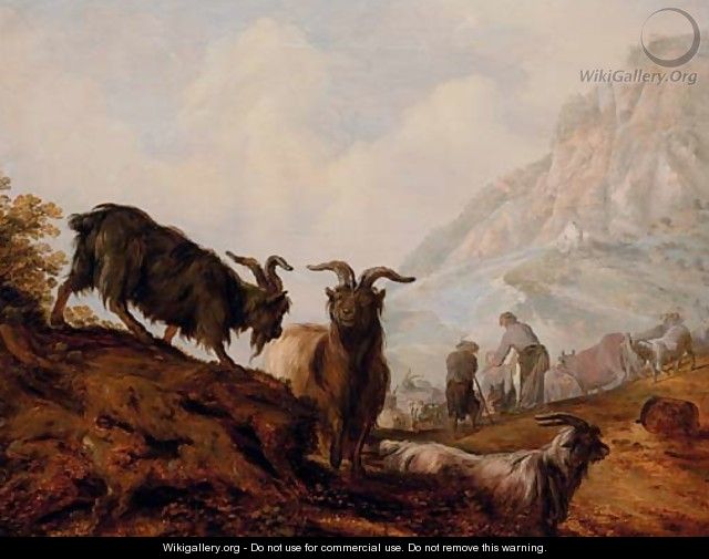 Peasants and goats in a mountainous landscape - Jacobus Sibrandi Mancadan