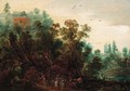 A wooded landscape with travellers on a path - Jacques Backereel