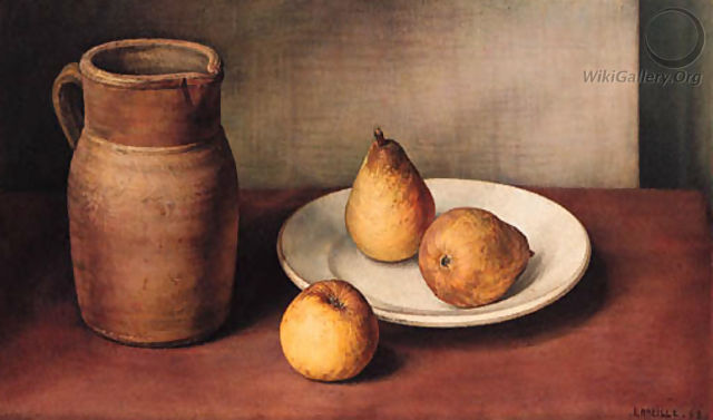 Pears on a Plate with an Apple and a Jug - Jacques Abeille