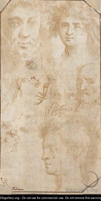 Seven heads with a self portrait and a portrait of Adriana Negretti - Jacopo d
