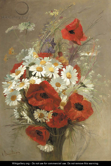 A still life of popies and daisies in a vase - Jacques-Alfred Brielman