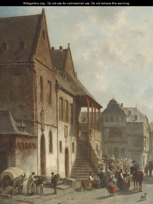 Figures conversing by the town hall of Goslar, Germany - Jacques Carabain