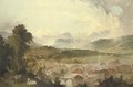 View of Berne with the Aar River and the Nydegg Bridge, goats in the foreground and the Alps beyond - James Astbury Hammersley