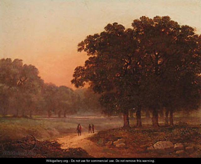 A wooded Landscape with Figures on a Track - James Arthur O