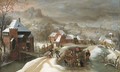 A winter landscape with soldiers in a village - Jacob Grimmer