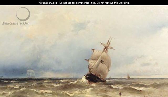 Shipping on a rough sea - Jacob Eduard Van Heemskerck Van Beest
