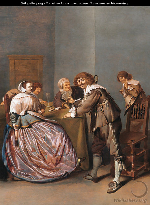 An officer and a courtesane playing cards in a brothel - Jacob Duck