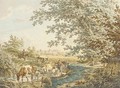 Cattle at a pond in a landscape - Jacob Cats