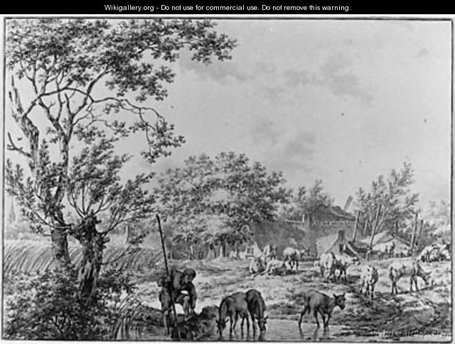 A Herdsman watering his Cattle near a Farm - Jacob Cats