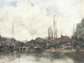 A view of a Dutch harbour town - Jacob Henricus Maris