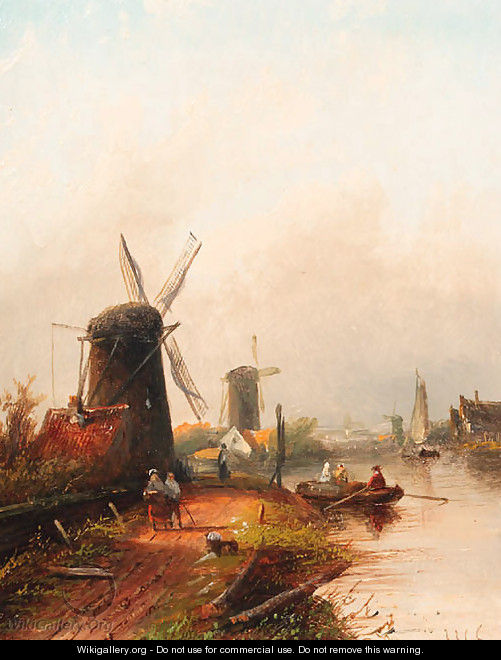 River landscape with windmills - Jan Jacob Coenraad Spohler
