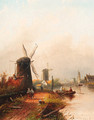 River landscape with windmills - Jan Jacob Coenraad Spohler