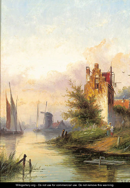 A river landscape with a fortified mansion - Jan Jacob Coenraad Spohler