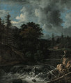 A torrent in a Scandinavian wooded landscape, a cottage beyond - Jacob Van Ruisdael