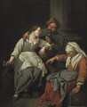 A couple embracing, a procuress asleep nearby - Jacob Toorenvliet