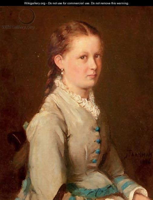 Portrait of a girl in a blue and white dress - Jacob Taanmann