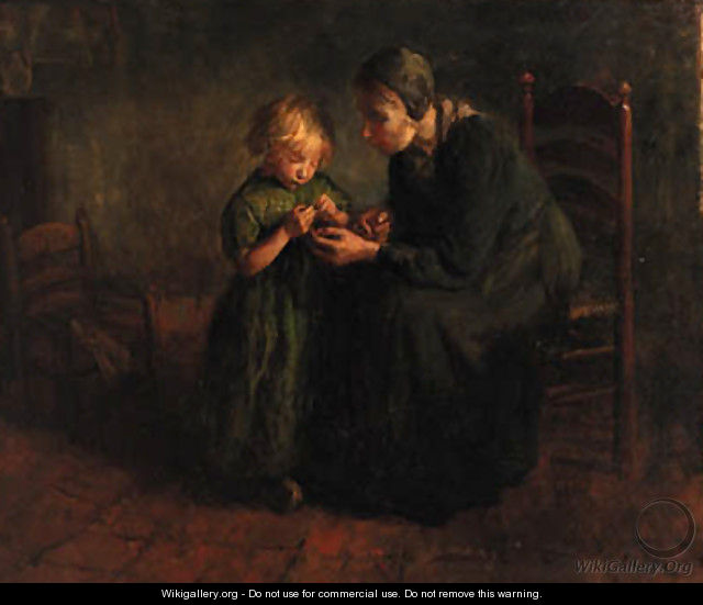 The knitting lesson - Jacob Simon Hendrik Kever