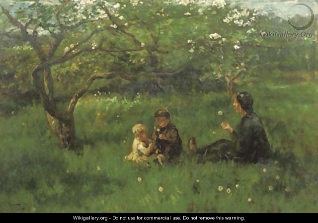 In the orchard blowing dandelions - Jacob Simon Hendrik Kever
