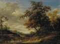 A wooded landscape with herders resting and cattle and sheep grazing - Salomon van Ruysdael