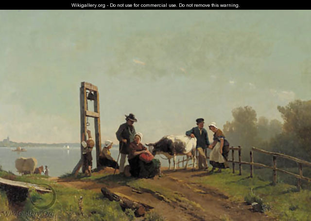 Peasents waiting for a ferry, lower Rhine - Jacobus Nicolaas Tjarda Van Stachouwer