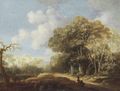 A stag hunt in a wooded landscape - Joris van der Hagen