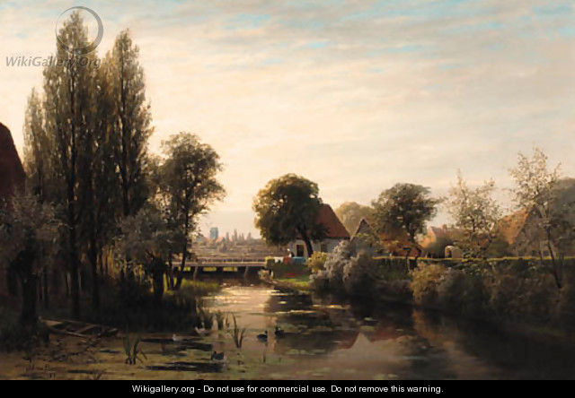 A Dutch village by a canal - Jacobus Johannes Van Poorten