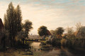 A Dutch village by a canal - Jacobus Johannes Van Poorten