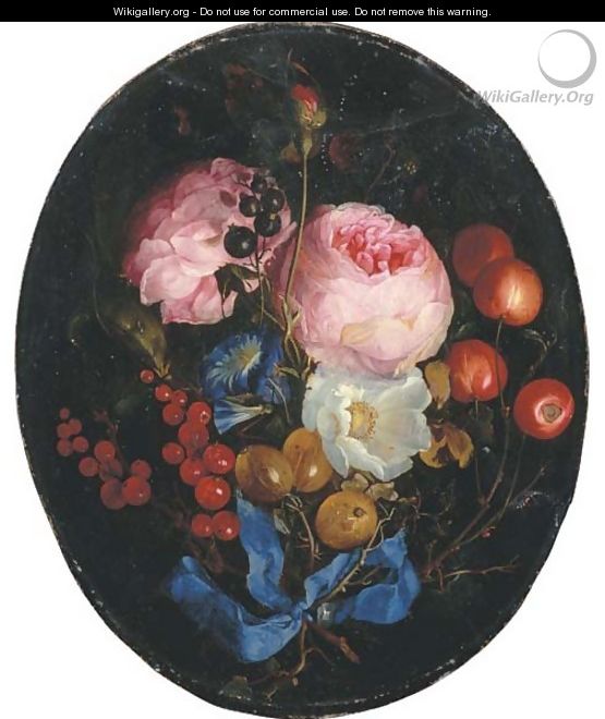 A swag of pink roses - Jacob van Walscapelle