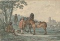 Horsemen on a path with Dordrecht in the distance - Jacob van Strij