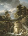 A wooded river landscape with a waterfall and figures - Jacob Van Ruisdael
